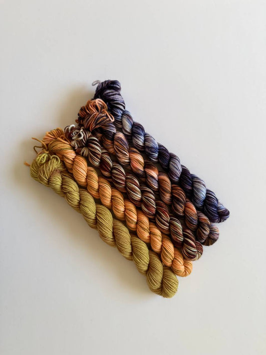 Hand Dyed Sock Yarn Mini Set | Fingering Weight Merino Nylon | 5×20g Mini Skeins |Desert Twilight 🏜️| #1012