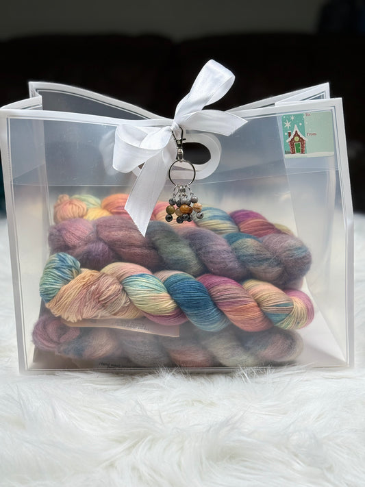 Hand Dyed Yarn Gift Set + Handmade Stitch Markers