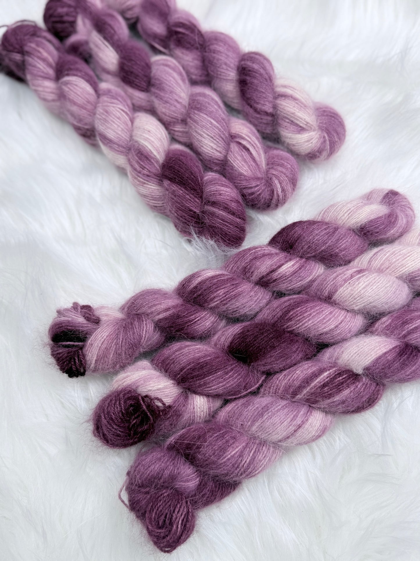 Hand dyed yarn angora/merino/polyamide