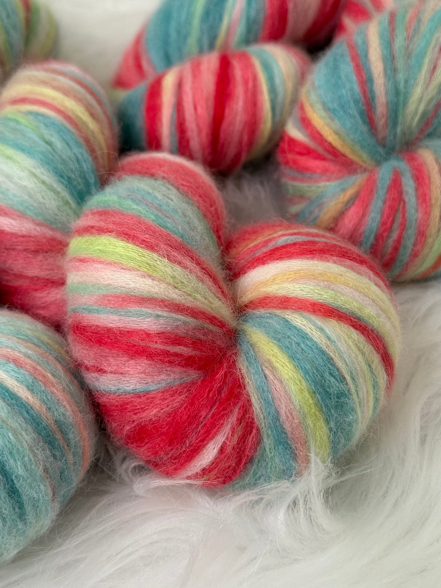 Hand dyed yarn  Carnival Haze · Veil of Air · Baby Alpaca Blend