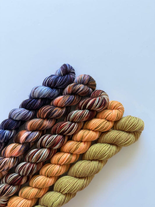 Hand Dyed Sock Yarn Mini Set | Fingering Weight Merino Nylon | 5×20g Mini Skeins |Desert Twilight 🏜️| #1012