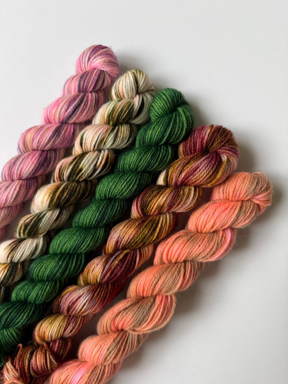 Hand Dyed Sock Yarn Mini Set | Fingering Weight Merino Nylon | 5×20g Mini Skeins | Blossom Trail 🌸| #1017
