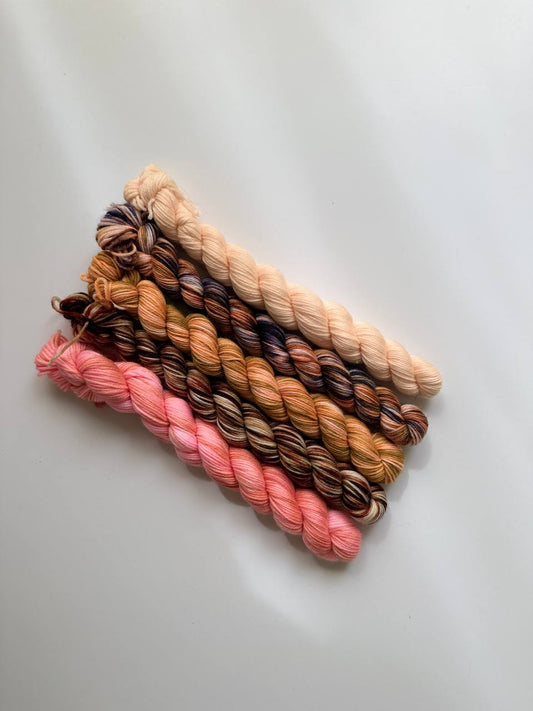 Hand Dyed Sock Yarn Mini Set | Fingering Weight Merino Nylon | 5×20g Mini Skeins | Warm Horizon 🌅| #1019